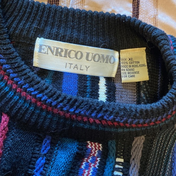 Vintage Enrico Uomo Black/blue/maroon Crewneck cotton Sweater with Textured Knit - Picture 2 of 4